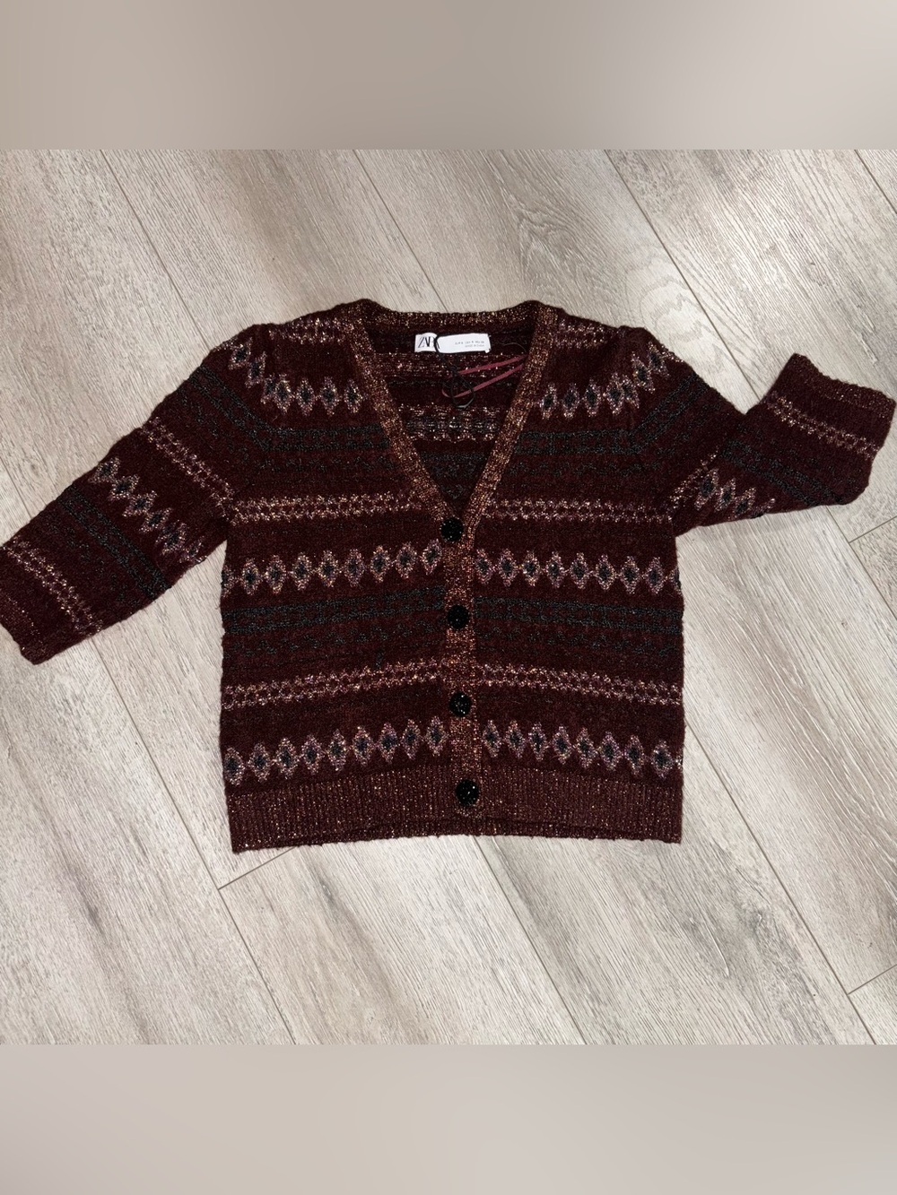 ZARA Maroon Grandpacore Boho CARDIGAN V NECK SHORT SLEEVE SIZE Small knit